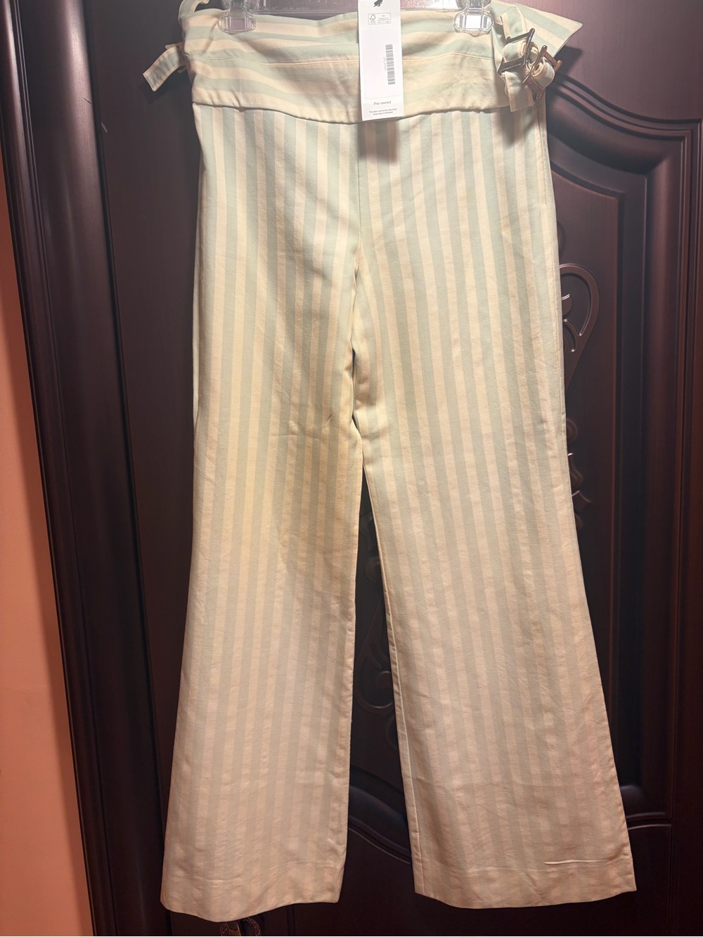 Chloe Pre-owned Striped Trousers in a light blue and cream Striped Pattern.